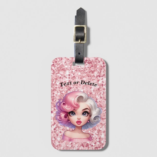 Retro Glamor Girl Animerad Cute Tecknad Beauty Bagagebricka (Framsida vertikal)