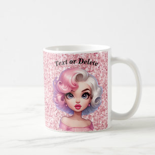 Retro Glamor Girl Animerad Cute Tecknad Beauty Kaffemugg