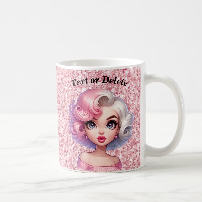 Retro Glamor Girl Animerad Cute Tecknad Beauty Kaffemugg (Höger)