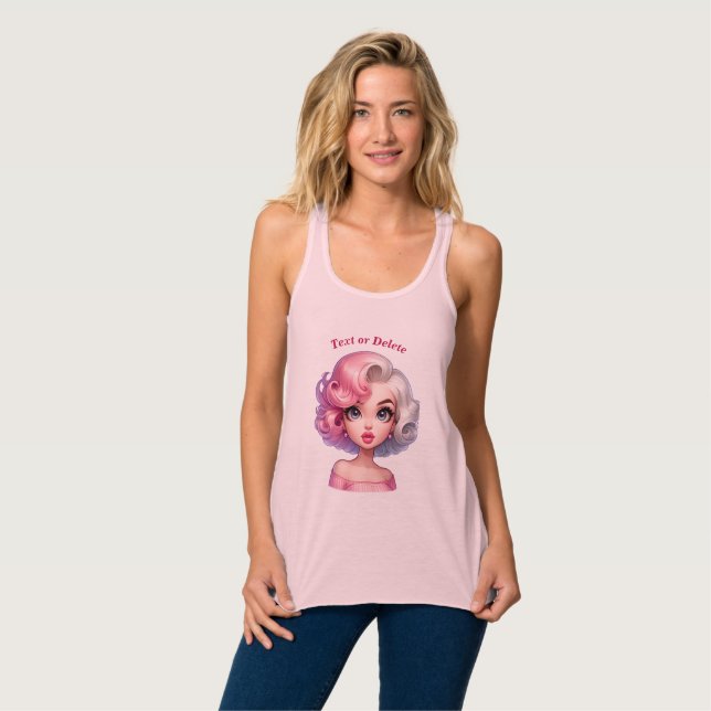 Retro Glamor Girl Animerad Cute Tecknad Beauty Linne Med Racerback (Hel framsida)