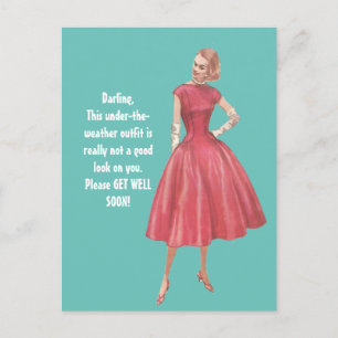 Retro Glamor Woman Sarkastic Get well Postcard Vykort