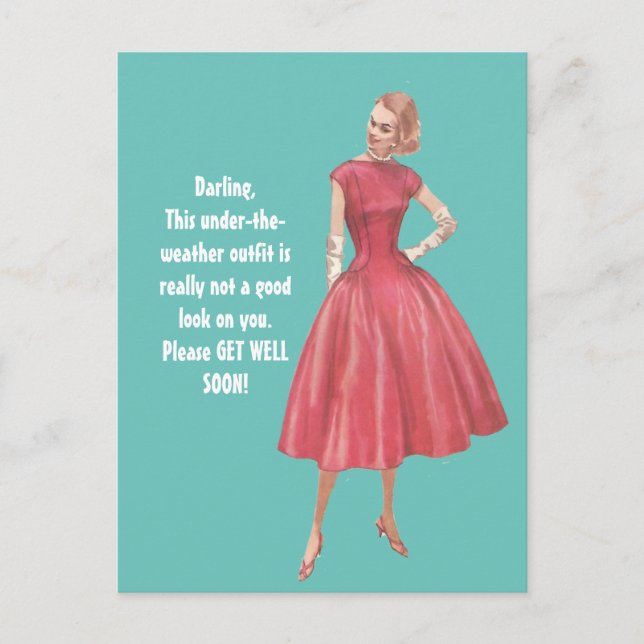 Retro Glamor Woman Sarkastic Get well Postcard Vykort (Framsida)