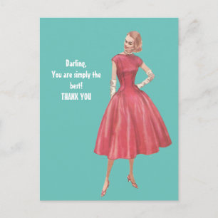 Retro Glamor Woman Tack vykort