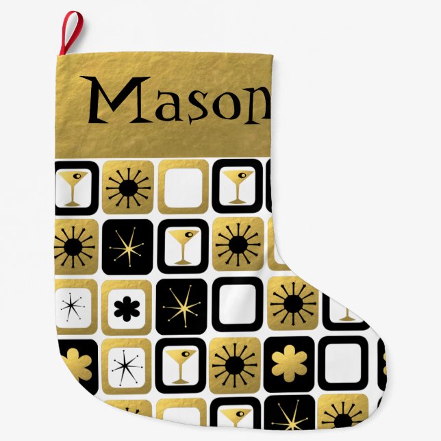 Retro glamorös guld- julstrumpa (Framsidan)