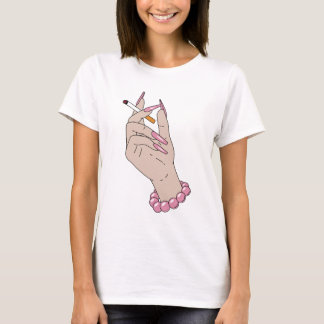 Retro Glamour Handillustration Rosa Nagel Rökning  T Shirt