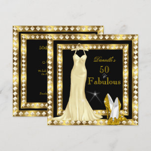 Retro Glamour Hollywood Fabulös 50-tals Guld Deco Inbjudningar