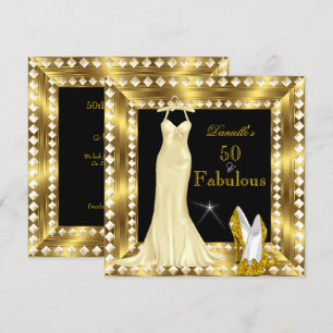 Retro Glamour Hollywood Fabulös 50-tals Guld Deco Inbjudningar