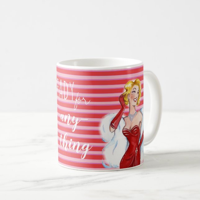 Retro Glamour och Röda Ränder Motivation Kaffemugg (Framsida höger)