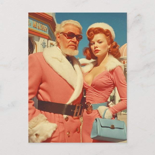 Retro Glamour Vinter Par Stil Helg Vykort (Framsida)