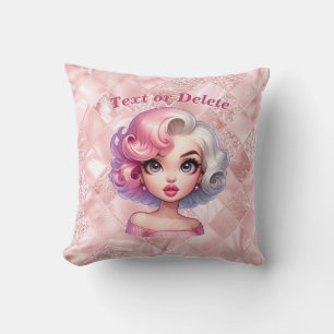 Retro Glamourflicka Animerad Söt Tecknad Skönhet Kudde
