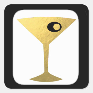 Retro Glamous Guld Martini Stickers Fyrkantigt Klistermärke