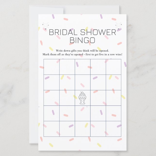 Retro Glass-strössel Bröllopsdusch Bingo spel (Framsida)