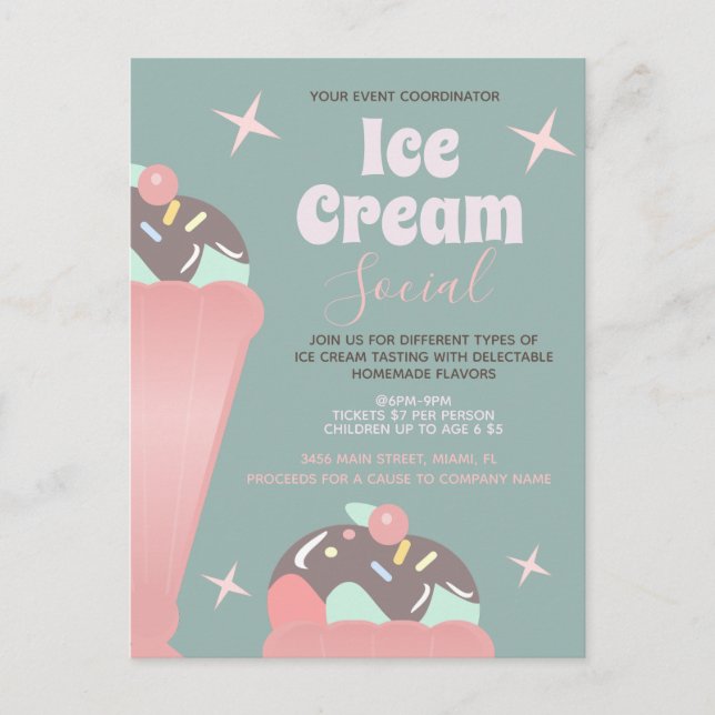 Retro Glasskallé Social Sundae Flyer Inbjudan   (Framsida)