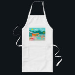 Retro glatt bassängpartyförkläde långt förkläde<br><div class="desc">Denna Retro glada design för bassängpartyförklädet presenterar fyra hunky muskelknuttar som har en glad gammal tid, som de slår Palmet Spring värmer, genom att vara slö runt om turkosblåttvatten av deras den atom- bumerangen formade simbassäng. Den moderna arkitekturen för det mitt- århundradet på det sagolika orange stenhuset är klart den...</div>