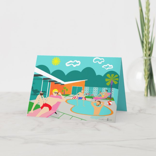 Retro glatt kort för bassängpartyhälsning (Framsida)