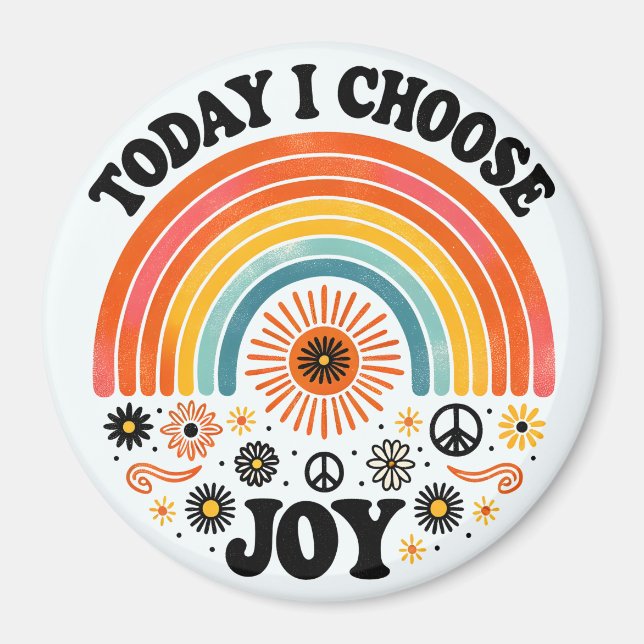 Retro Glatt Rainbow Peace Magnet Välj Joy (Framsidan)