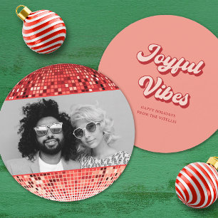 Retro Glatt Vibes Disco Boll julfoto Julkort