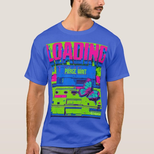 Retro Glitch Art Butterfly Loading Please Wait T-S T Shirt (Framsida)
