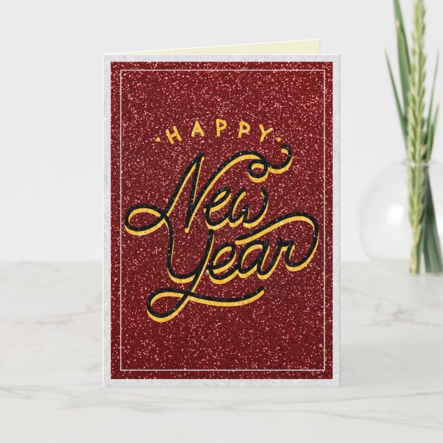 Retro Glitter Nyårskort Kort (Framsida)