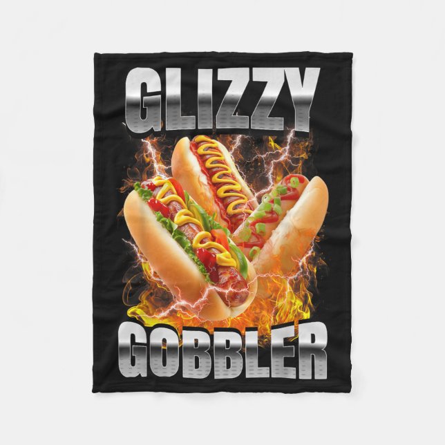 Retro Glizzy Gobbler Hotdog Bootleg Meme Varmkorv Fleecefilt (Framsidan)