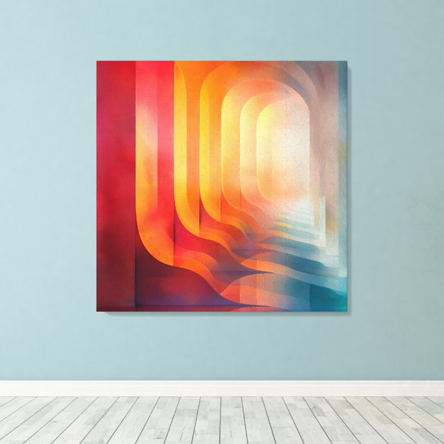 Retro Glow Arches – Abstract Mid-Century Canvastryck (Insitu (trägolv))