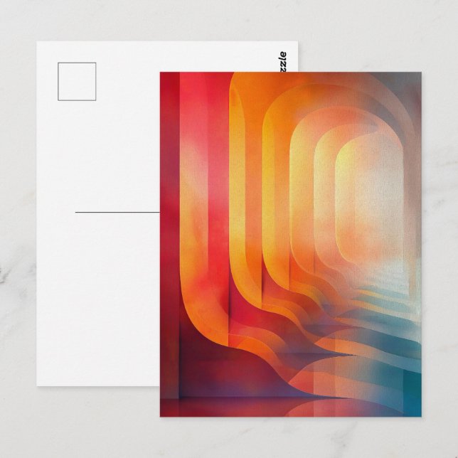 Retro Glow Arches – Abstrakt Mid-Century Vykort (Fram/baksida)