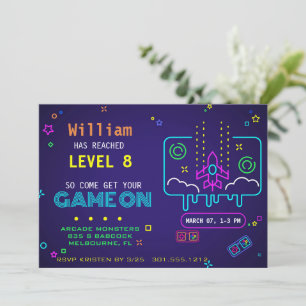 Retro Glow Neon Arkadspel Game Boy Födelsedag Inbjudningar
