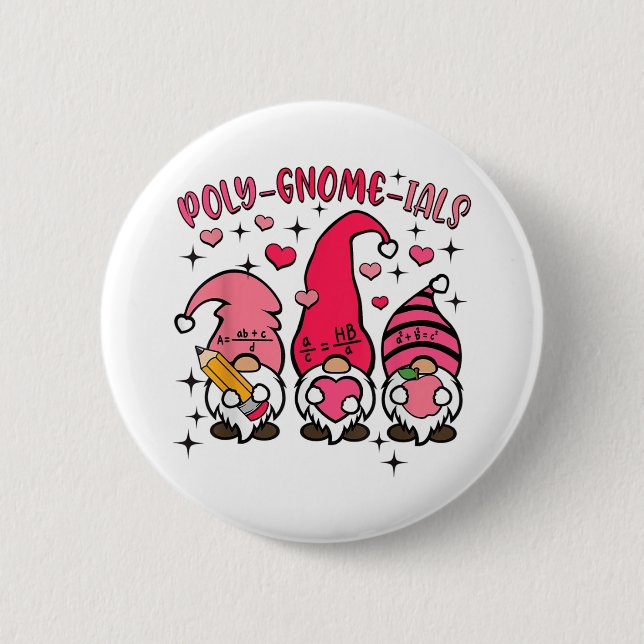 Retro Gnome Math Teacher Valentines day Poly Gnome Knapp (Framsida)