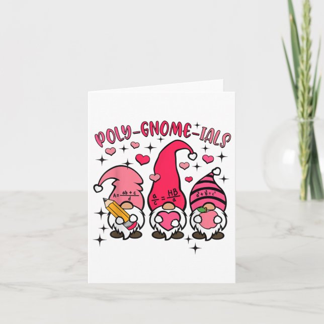 Retro Gnome Math Teacher Valentines day Poly Gnome Kort (Framsida)