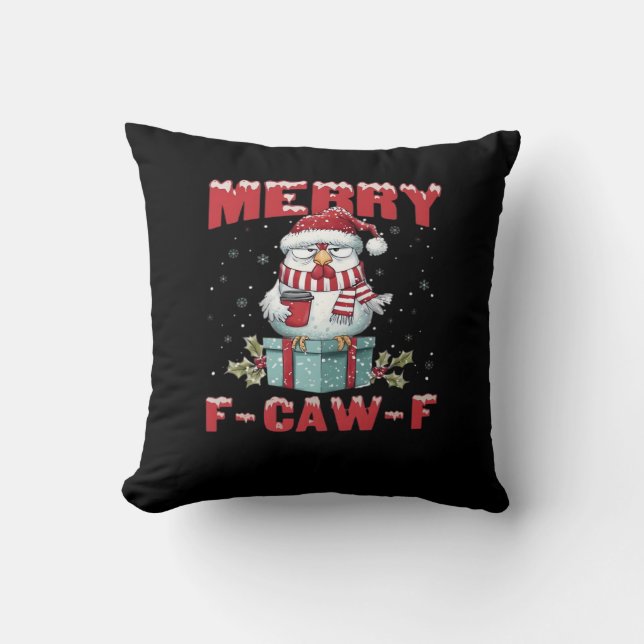 Retro God Jul F-Caw-F Kyckling  Kudde (Framsida)