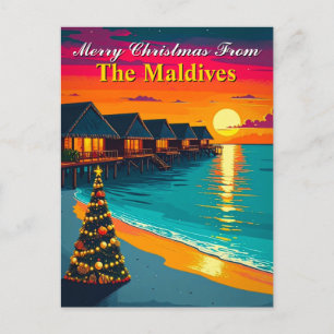 Retro God Jul från Maldiverna Tropisk Vykort
