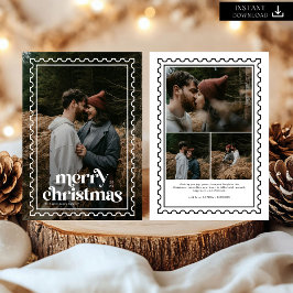 Retro God jul Frimärke-familjens foto Julkort