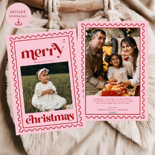 Retro God jul Frimärke Photo Family Helgdag Julkort