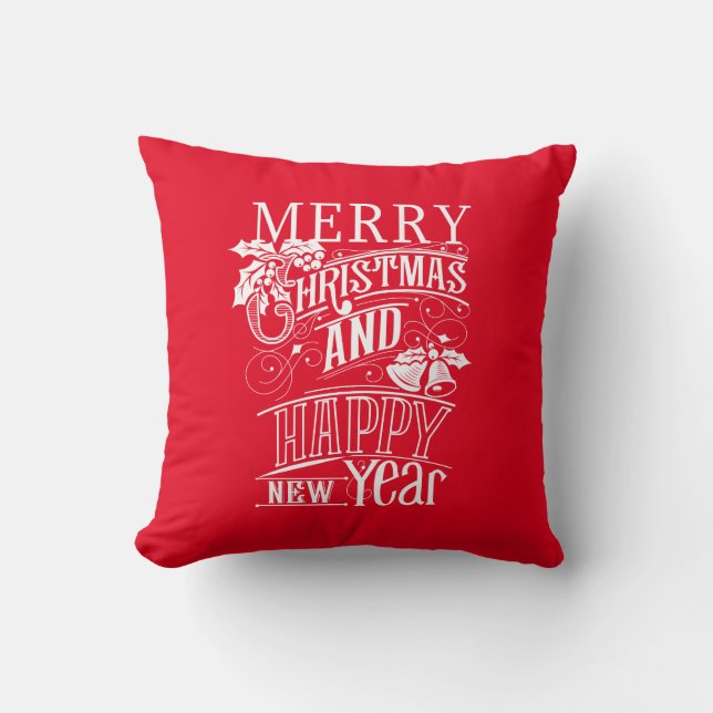 Retro God jul & Gott nytt år Kudde (Framsida)