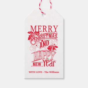 Retro god jul & gott nytt år presentetikett