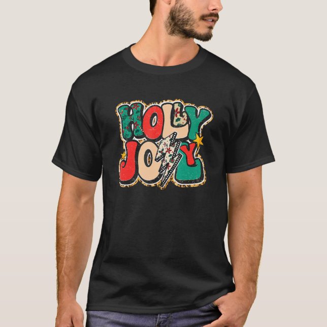 Retro God jul Groovy Julafton Leopard Lightnin T Shirt (Framsida)