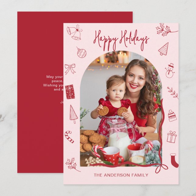 Retro God Jul-helg Foto Handritad Julkort (Fram/baksida)