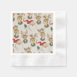 Retro God Jul Jultomten, Reindeer Napkins Pappersservett