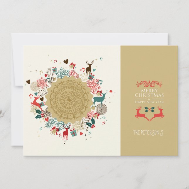 Retro God jul Lycklig, nyår Julkort (Framsida)