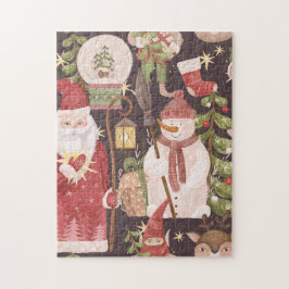 Retro God Jul Mönster - Festiv Estetik Pussel