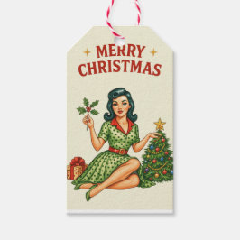 Retro God Jul Pin-Up Papperspresentetikett Presentetikett
