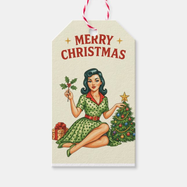 Retro God Jul Pin-Up Papperspresentetikett Presentetikett (Framsidan)
