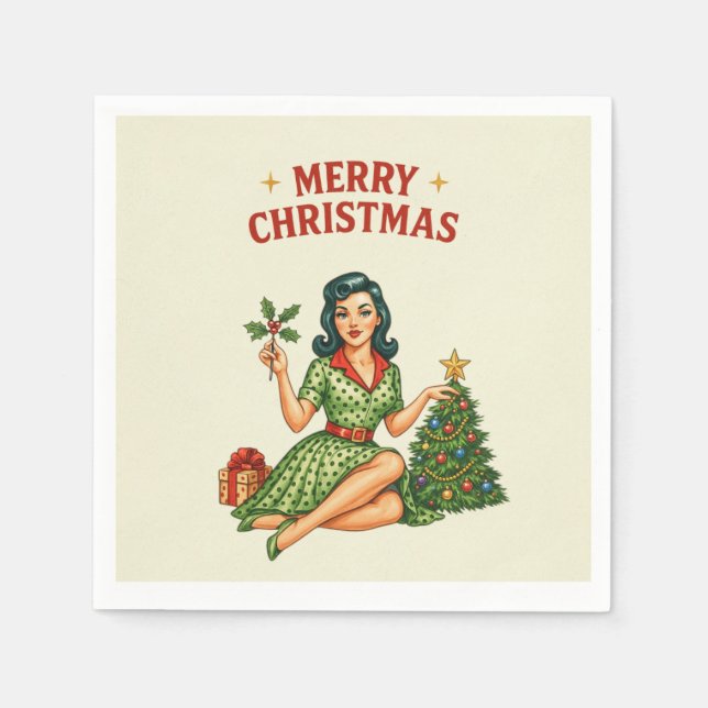 Retro God Jul Pin-Up Pappersservett  (Framsidan)