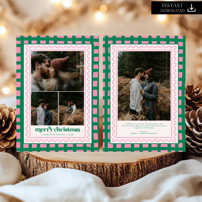 Retro God jul Pput-familjen Photo Helgdag Julkort (Skapare uppladdad)