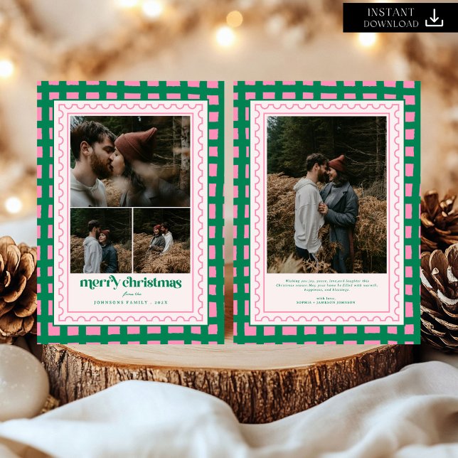 Retro God jul Pput-familjen Photo Helgdag Julkort (Skapare uppladdad)