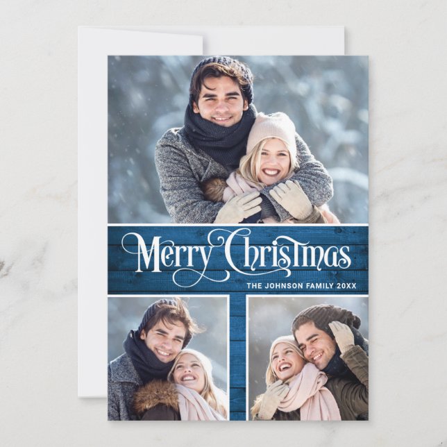 Retro God jul Rustic 3 PHOTO Hälsning Julkort (Framsida)