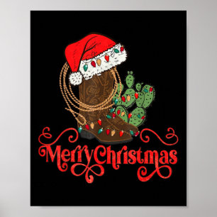 Retro God jul Santa Hat Cowboy Boots Westerna Poster