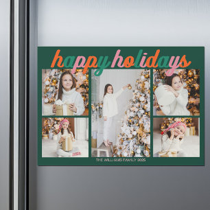 Retro God Jul Söt Grön Foto Magnet Kort