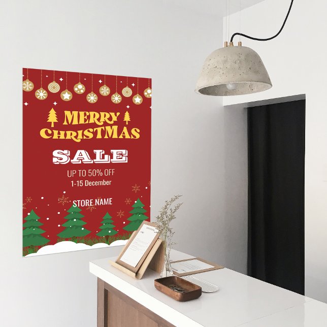Retro God jul Träd Business Sale Ads Poster (Merry Christmas Pine Tree Business Sale Ads Poster)
