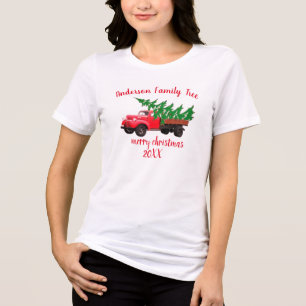 Retro god jul träd lastbil-familjetreristmas t shirt